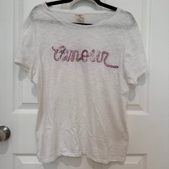 CINQ A SEPT AMOUR SHIRT WHITE WITH PINK SEQUINS LARGE - Picture 2 of 6